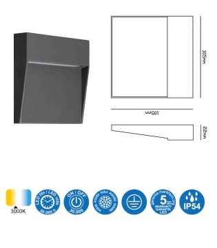 Aplique Señalizador Exterior BAKER 3w GRIS OSC. Cuadrado 7011 Mantra 2