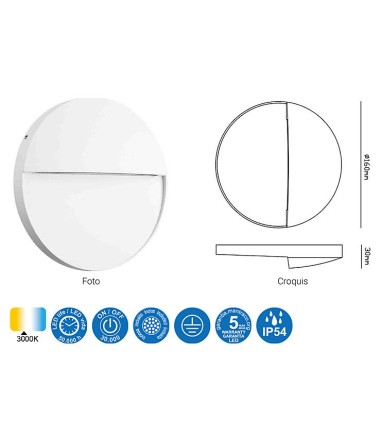 Características Señalizador Exterior BAKER 6w Redondo blanco 7018 Mantra
