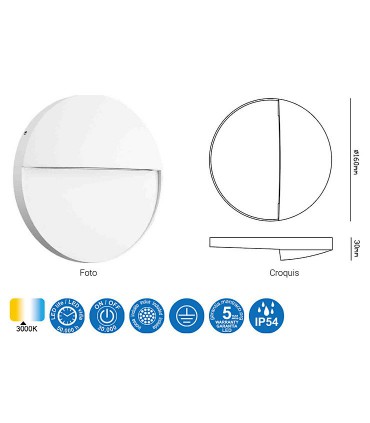 Características Señalizador Exterior BAKER 6w Redondo blanco 7018 Mantra