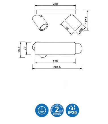 Regleta 2 focos SAL Blanco GU10 6282 Mantra