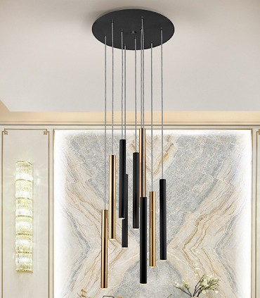 Lampara VARAS oro negro 9 luces dimable - Schuller 373272D