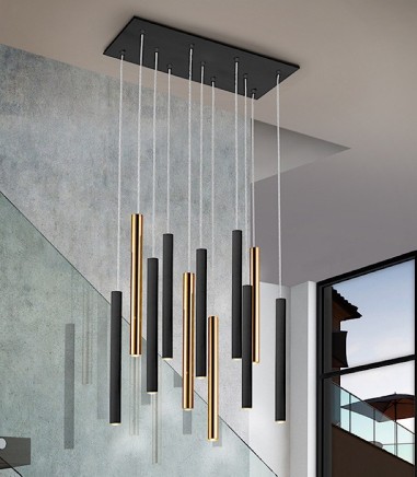 Lampara VARAS oro negro 11 luces - Schuller 373357