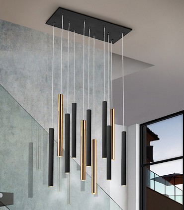 Lampara VARAS oro negro 11 luces - Schuller 373357