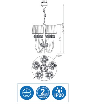 Lámpara LOEWE 5L E14 4632 cromo c/pantalla Mantra 2