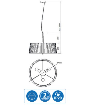 Características Lámpara de techo LOEWE 3L E27 4739 Cuero c/pantalla Mantra