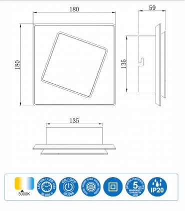 Medidas Aplique Dakla cuadrado 12W Blanco 6425 Mantra