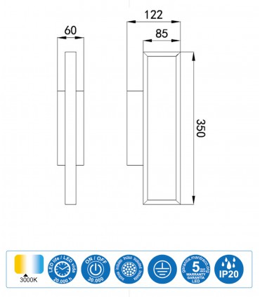 Medidas Aplique led DURBAN blanco 10w 7197 Mantra