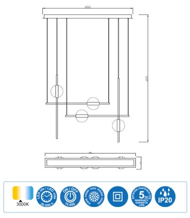 Medidas Lámpara colgante CUBA 32W 7160 Mantra