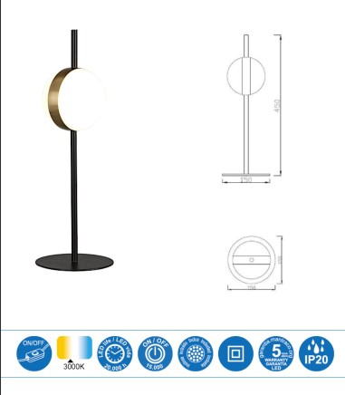 Medidas Sobremesa led CUBA 8W 7164 Mantra