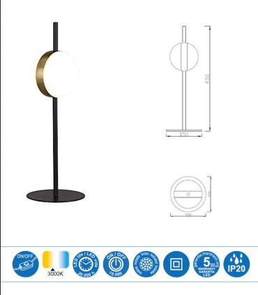 Medidas Sobremesa led CUBA 8W 7164 Mantra