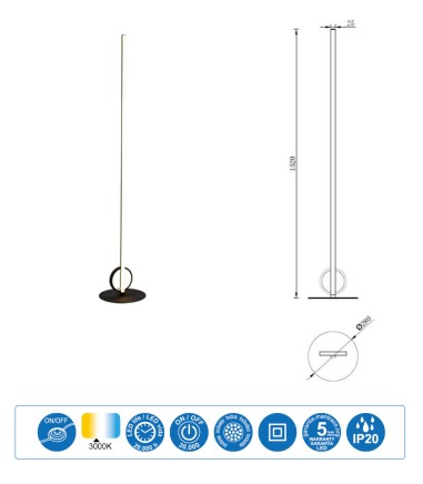 Medidas Lámpara de pie KITESURF LED 24W Negro 7146 Mantra
