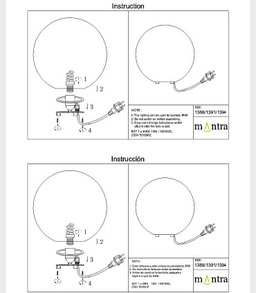 Instrucciones de montaje Lámpara Bola Exterior Blanca Avoriaz IP65 ø35cm E27 1388 Mantra