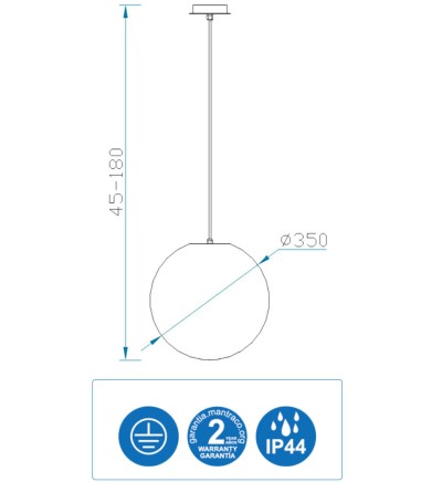 Medidas Lámpara Colgante Exterior Bola Blanca Avoriaz IP44 ø35cm E27 1397 Mantra