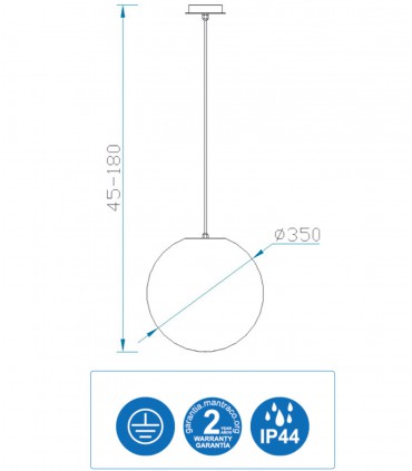 Medidas Lámpara Colgante Exterior Bola Blanca Avoriaz IP44 ø35cm E27 1397 Mantra