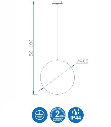 Medidas Lámpara Colgante Exterior Bola Blanca Avoriaz IP44 ø40cm E27 1398 Mantra