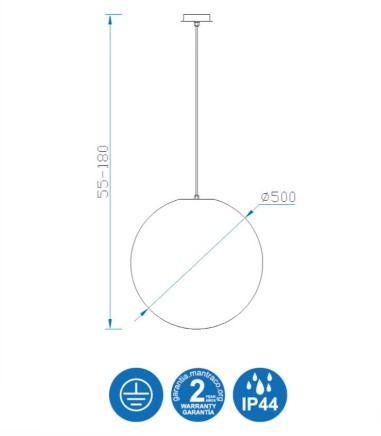 Medidas Lámpara Colgante Exterior Bola Blanca Avoriaz IP44 ø50cm E27 1399 Mantra