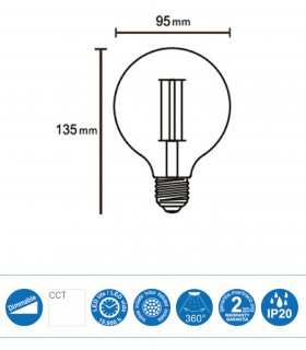 Bombilla Led Globo VINTAGE E-27 8W 640Lm G95 Dimmable - Mantra