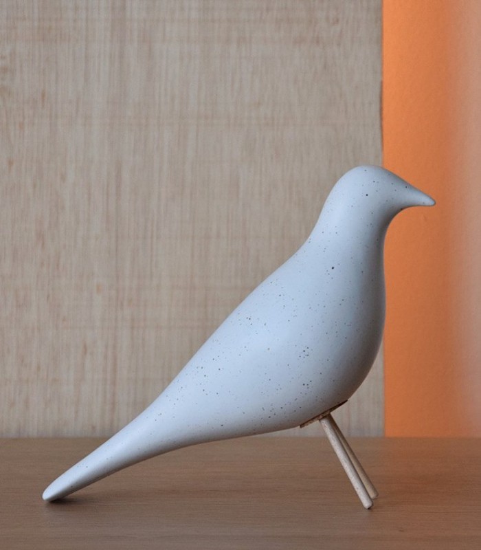 Pájaro cerámico blanco moteado - VP Interiorismo
