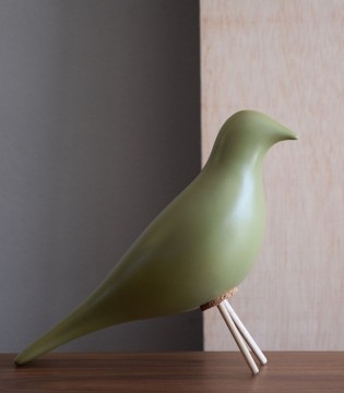 Pájaro cerámico verde mate