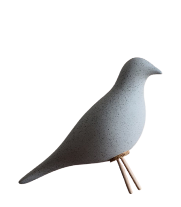 Pájaro cerámico gris cemento moteado