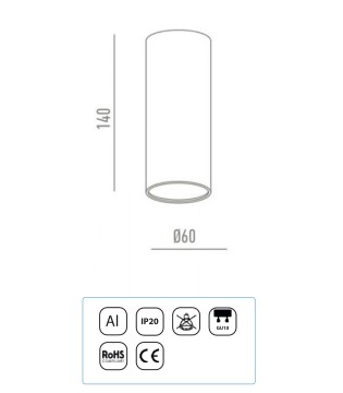 Plafón Tubo 1 Luz para GU10 14cm NegroYLD 2