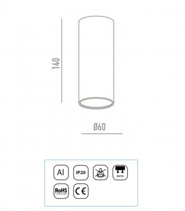Características Plafón Tubo 1 Luz para GU10 14cm Blanco-Negro-Cromo YLD