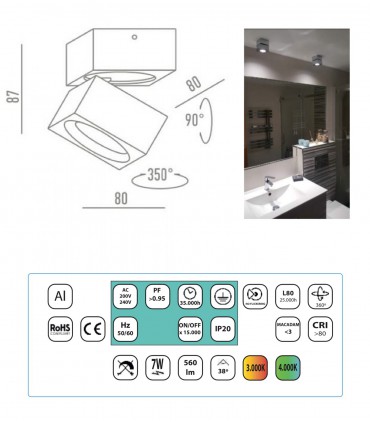Características Foco superficie orientable 360º Led 7W Blanco-Cromo-Cobre YLD LC1329