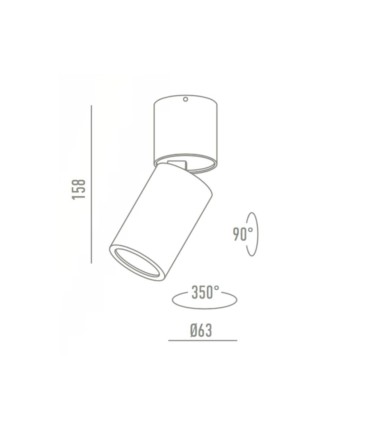 Dimensiones Foco Superficie Articulado Bombilla GU10 Redondo YLD NC1800